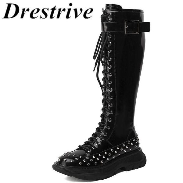 boots drestrive black flats 2021 fashion women's knee high cow leather cross tied rivet round toe zipper buckle patent
boots drestrive black flats 2021 fashion women's knee high cow leather cross tied rivet round toe zipper buckle patent