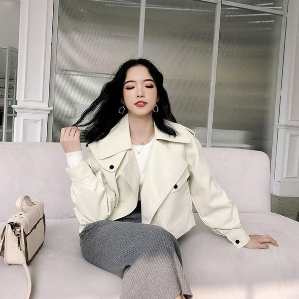 women's leather & faux ly varey lin 2021 spring autumn women vintage soft short jacket loose turndown collar casual motorcycle outwear, Black
women's leather & faux ly varey lin 2021 spring autumn women vintage soft short jacket loose turndown collar casual motorcycle outwear, Black