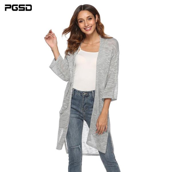 women's sweaters pgsd autumn winter simple pure color women clothes three quarter sleeve big pocket forking loose knitted sweater cardi, White;black
women's sweaters pgsd autumn winter simple pure color women clothes three quarter sleeve big pocket forking loose knitted sweater cardi, White;black