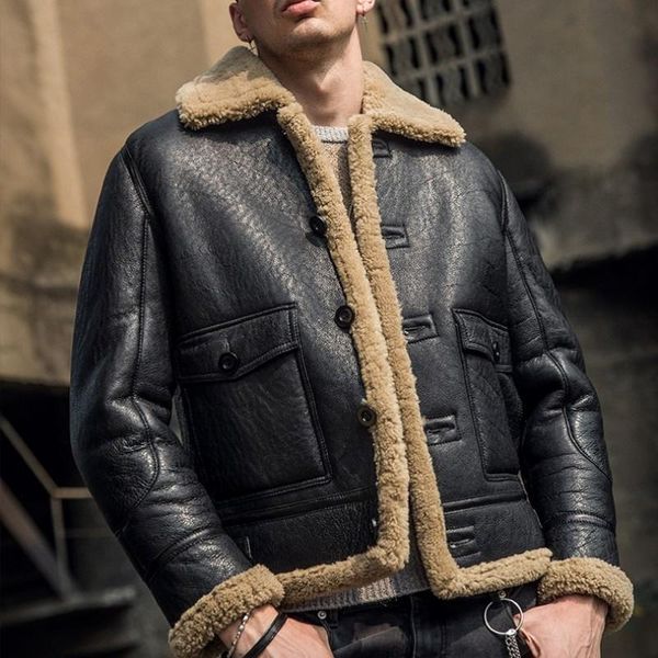military style vintage men natural shearling jacket real fur genuine leather biker thick warm winter wool lining coat 5xl men's & faux, Black
military style vintage men natural shearling jacket real fur genuine leather biker thick warm winter wool lining coat 5xl men's & faux, Black