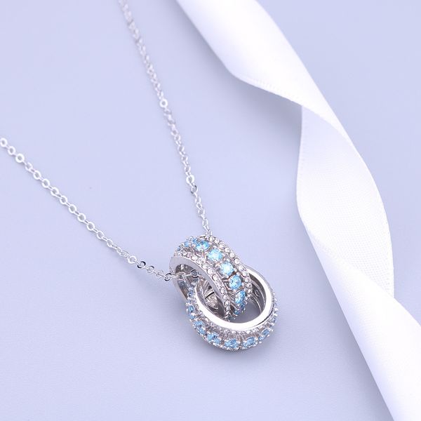 designer jewelry new double ring necklace women's blue crystal diamond inlaid interlocking clavicle chain fashion transfer bead, Silver
designer jewelry new double ring necklace women's blue crystal diamond inlaid interlocking clavicle chain fashion transfer bead, Silver