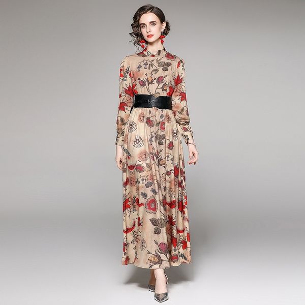banulin runway fashion women dresses long sleeve shirt belted vintage floral print elegant maxi n7508 210603, Black;gray
banulin runway fashion women dresses long sleeve shirt belted vintage floral print elegant maxi n7508 210603, Black;gray