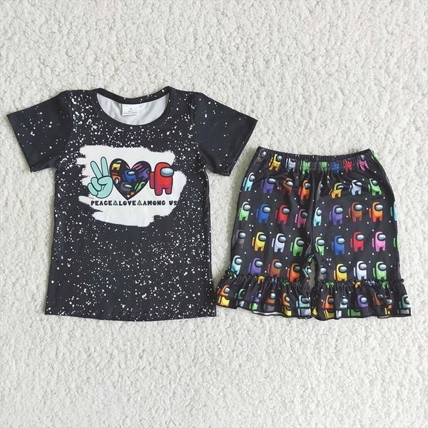 kids boutique short sleeve clothing set baby girls black and shorts outfit with print, White
kids boutique short sleeve clothing set baby girls black and shorts outfit with print, White