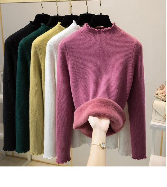 women's sweaters winter fleece sweater women ruched collar long sleeve bottoming thick pullovers girls solid female jumpers, White;black
women's sweaters winter fleece sweater women ruched collar long sleeve bottoming thick pullovers girls solid female jumpers, White;black