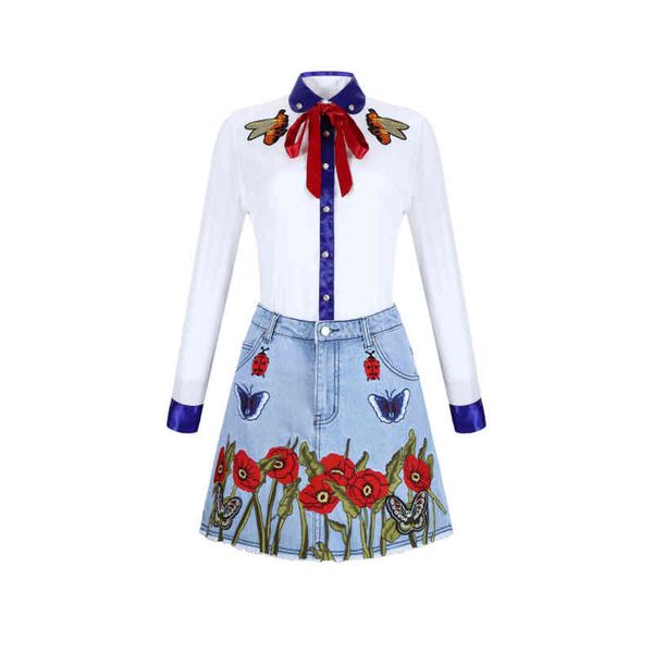 elegant white shirt suits women's clothing dresses long sleeve the bee embroidery with bowknot
elegant white shirt suits women's clothing dresses long sleeve the bee embroidery with bowknot