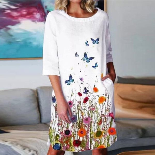 casual dresses women floral butterfly print o neck party dress three quarter sleeve pockets ladies elegant female vestidos, Black;gray
casual dresses women floral butterfly print o neck party dress three quarter sleeve pockets ladies elegant female vestidos, Black;gray