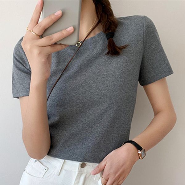 women summer t-shirt bottoming basic soild fashionable minimalist style wild lady white oversize 210429, Black
women summer t-shirt bottoming basic soild fashionable minimalist style wild lady white oversize 210429, Black