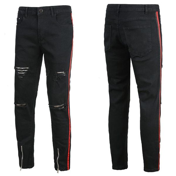 men's jeans hombre slim fashion red edge design ripped black distressed denim stretch skinny, Blue
men's jeans hombre slim fashion red edge design ripped black distressed denim stretch skinny, Blue