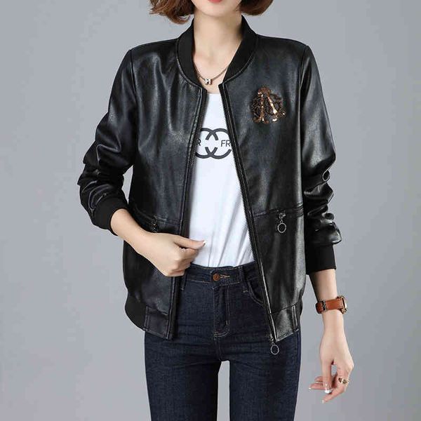 new embroidered beads women's baseball collar short black casual young leather et, Black;brown
new embroidered beads women's baseball collar short black casual young leather et, Black;brown