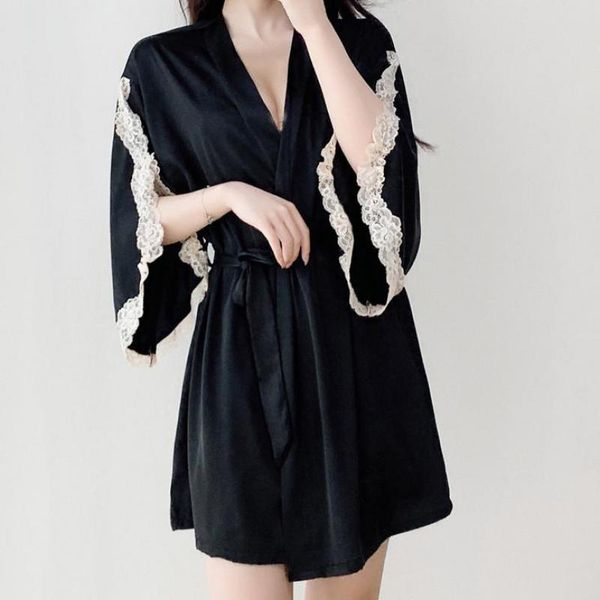 women's sleepwear casual satin women robe loose kimono bathrobe gown with lace bride bridesmaid wedding nightgown lingerie, Black;red
women's sleepwear casual satin women robe loose kimono bathrobe gown with lace bride bridesmaid wedding nightgown lingerie, Black;red