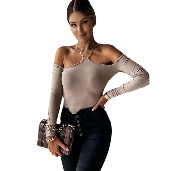 women's t-shirt fashion 2021 autumn long sleeve slash neck off shoulder solid color women, White
women's t-shirt fashion 2021 autumn long sleeve slash neck off shoulder solid color women, White