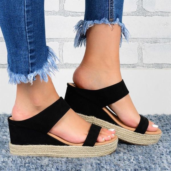 women sandals solid slip-on straw open toe thick bottom wedges casual shoes plus size summer beach slippers dress, Black
women sandals solid slip-on straw open toe thick bottom wedges casual shoes plus size summer beach slippers dress, Black