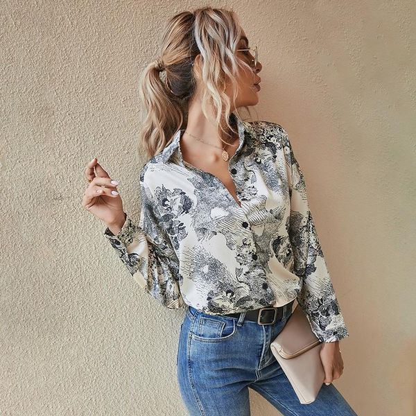 women's blouses & shirts vintage floral print turn down collar long sleeve shirt women elegant temperament plus size office work wear, White
women's blouses & shirts vintage floral print turn down collar long sleeve shirt women elegant temperament plus size office work wear, White