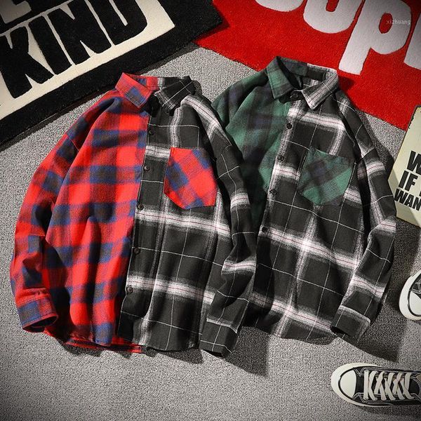 men's casual shirts male spring splicing design 2021 lattices loose long sleeved japanese shirt teenager causal turn-down collar coat, White;black
men's casual shirts male spring splicing design 2021 lattices loose long sleeved japanese shirt teenager causal turn-down collar coat, White;black