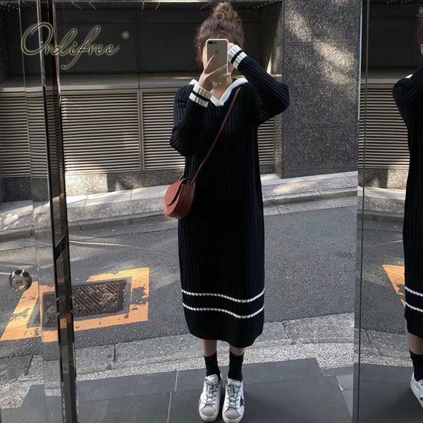 autumn winter women knitted long sleeve black thick warm hooded sweater dress 210415, Black;gray
autumn winter women knitted long sleeve black thick warm hooded sweater dress 210415, Black;gray