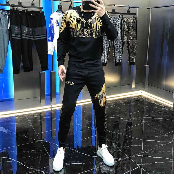 hoodies autumn custom wing impression drill with hood pants of two trending suit, Black
hoodies autumn custom wing impression drill with hood pants of two trending suit, Black