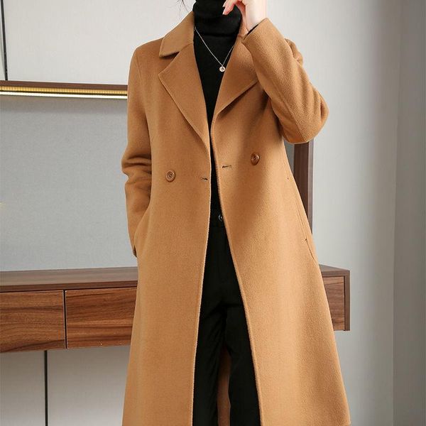 women's wool & blends cashmere coat solid color fashion mid-length jacket spring and autumncashmere, Black
women's wool & blends cashmere coat solid color fashion mid-length jacket spring and autumncashmere, Black