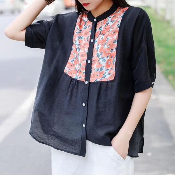 women's blouses & shirts 2021 summer literary retro stand collar cotton and linen printed shirt loose casual t-shirt thin clothing, White
women's blouses & shirts 2021 summer literary retro stand collar cotton and linen printed shirt loose casual t-shirt thin clothing, White