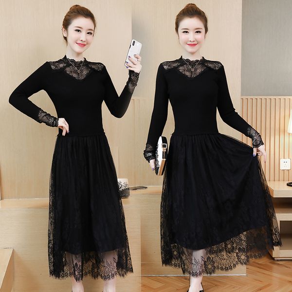 dresses stitching knitted long skirt autumn 2021 new slim temperament lace mid length over knee bottom dress, Black;gray
dresses stitching knitted long skirt autumn 2021 new slim temperament lace mid length over knee bottom dress, Black;gray