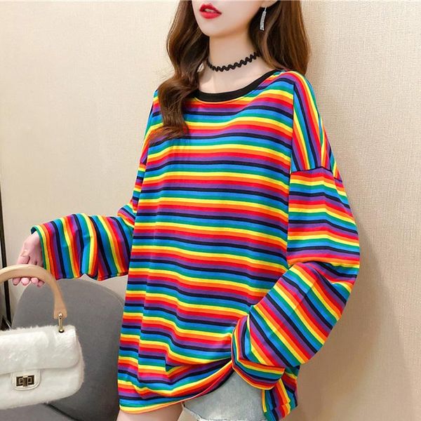 women's t-shirt fashion women rainbow striped oversize t shirt autumn long sleeve loose t-shirts female casual korean streetwear tees, White
women's t-shirt fashion women rainbow striped oversize t shirt autumn long sleeve loose t-shirts female casual korean streetwear tees, White