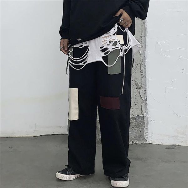 women's pants & capris lychee girls vintage hit color women elastic waist patchwork lady straight casual loose ankle-length trousers, Black;white
women's pants & capris lychee girls vintage hit color women elastic waist patchwork lady straight casual loose ankle-length trousers, Black;white