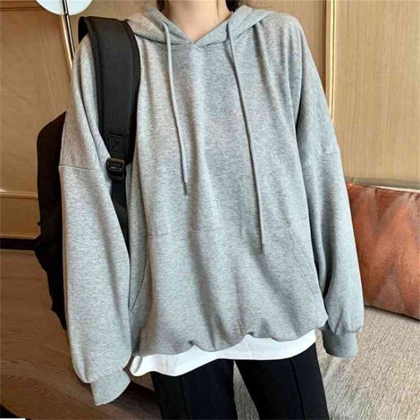 in 2021, the new grey sweater women's hooded cover is built with a thin loose solid color spring and autumn korean top, Black
in 2021, the new grey sweater women's hooded cover is built with a thin loose solid color spring and autumn korean top, Black