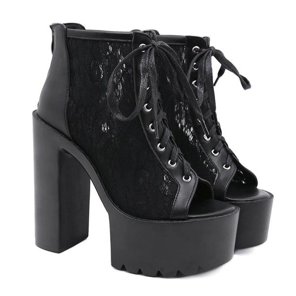 sandals women platform pumps lace mesh thick high heels sandalet fashion peep toe ankle boot summer shoes, Black
sandals women platform pumps lace mesh thick high heels sandalet fashion peep toe ankle boot summer shoes, Black