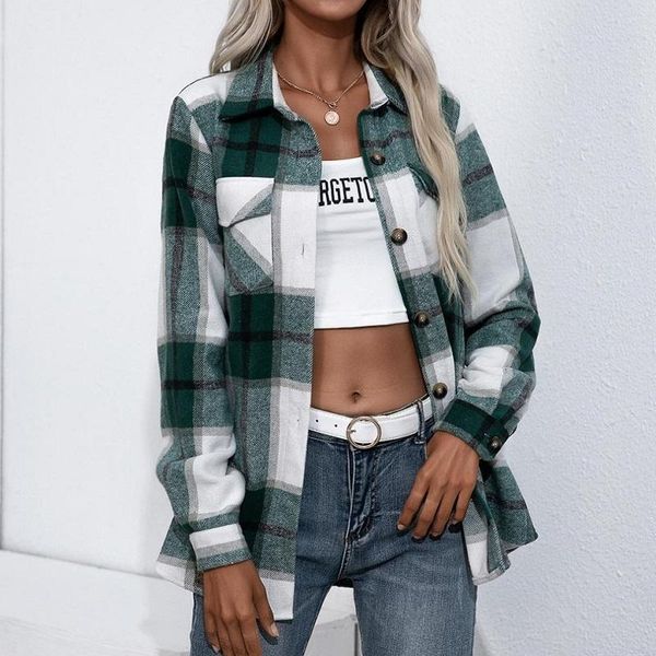 women's blouses & shirts vintage plaid jacket cardigan casual shirt sleeve women blouse button lapel fashion autumn chic elegant woman&, White
women's blouses & shirts vintage plaid jacket cardigan casual shirt sleeve women blouse button lapel fashion autumn chic elegant woman&, White