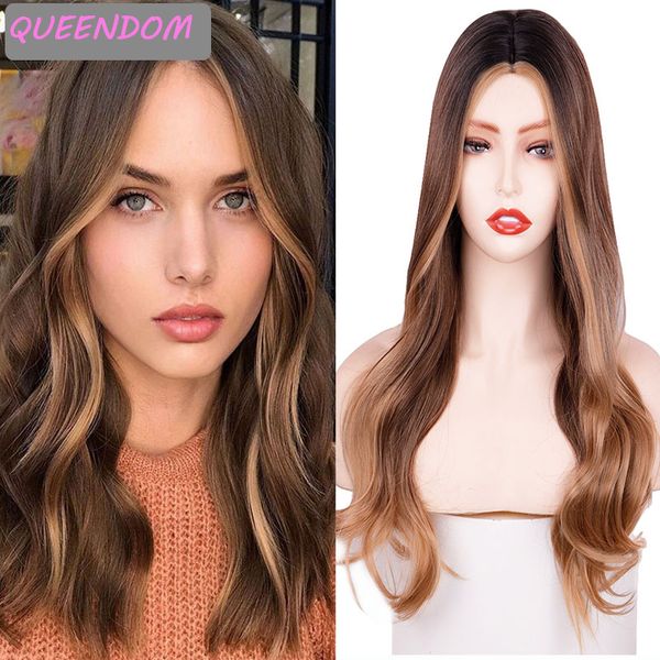 highlight brown synthetic hair wavy wig 28 omber brown body wave middle part wigs for women natural heat resistant lolita wigs, Black
highlight brown synthetic hair wavy wig 28 omber brown body wave middle part wigs for women natural heat resistant lolita wigs, Black
