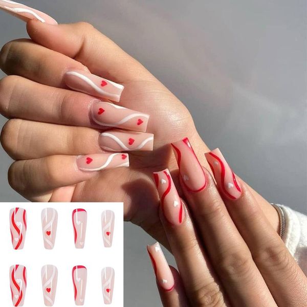 false nails 24pcs/box artificial detachable heart long coffin ballerina nail tip wearable fake full cover manicure tool, Red;gold
false nails 24pcs/box artificial detachable heart long coffin ballerina nail tip wearable fake full cover manicure tool, Red;gold