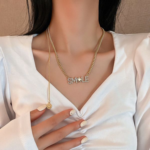 designer necklace luxury chain korean east gate fashion personality inlaid with diamond english alphabet smiling face net red temperament de, Silver
designer necklace luxury chain korean east gate fashion personality inlaid with diamond english alphabet smiling face net red temperament de, Silver