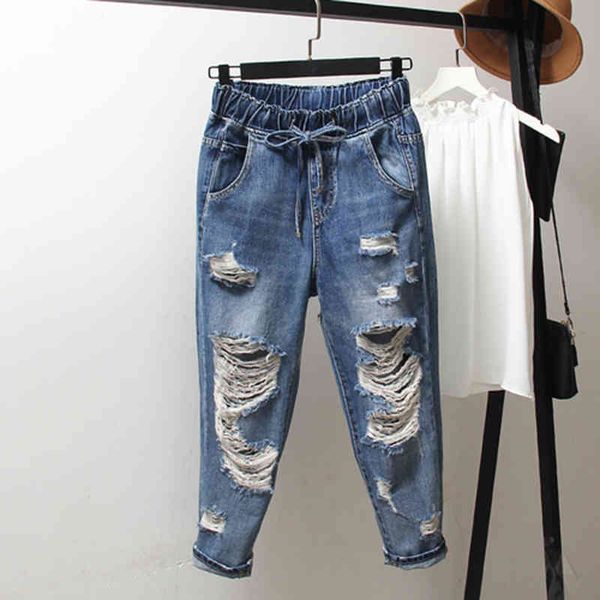 summer's korea fashion women's elastic waistline loosens jean capri vintage torn jeans all combined casual wear denials s512 pants, Blue
summer's korea fashion women's elastic waistline loosens jean capri vintage torn jeans all combined casual wear denials s512 pants, Blue