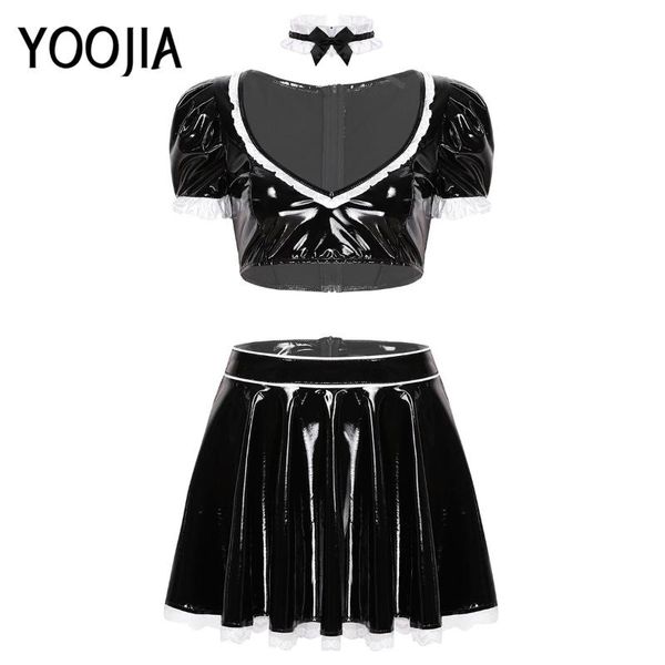 bras sets womens maid cosplay costume patent leather wetlook v-neck puff sleeve ruffled high rise a-line short skirt set, Red;black
bras sets womens maid cosplay costume patent leather wetlook v-neck puff sleeve ruffled high rise a-line short skirt set, Red;black