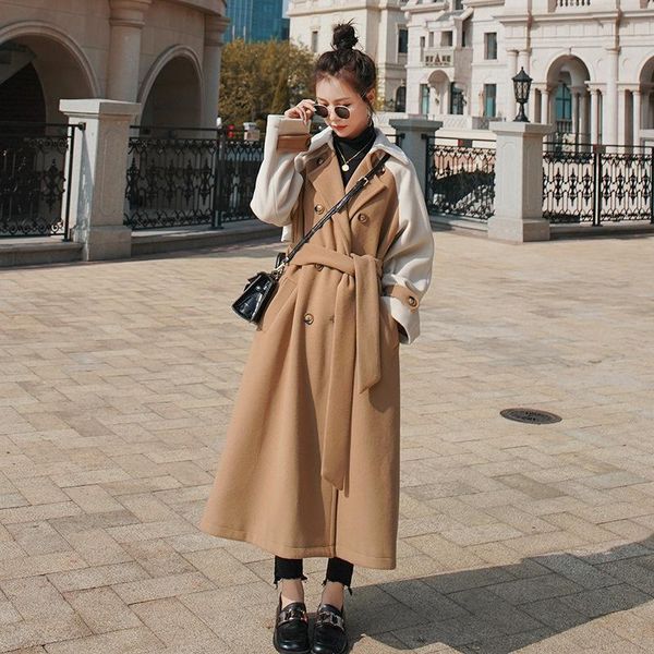 women's wool & blends winter woolen jacket female plaid hit color cashmere ladies cape long loose fashion thickened stitching high-qual, Black
women's wool & blends winter woolen jacket female plaid hit color cashmere ladies cape long loose fashion thickened stitching high-qual, Black