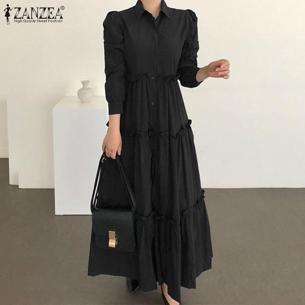 elegant solid vestidos plus size women's fashion autumn maxi shirt dress zanzea lapel ruffle robe femme casual pleated sundress dresses, Black;gray
elegant solid vestidos plus size women's fashion autumn maxi shirt dress zanzea lapel ruffle robe femme casual pleated sundress dresses, Black;gray