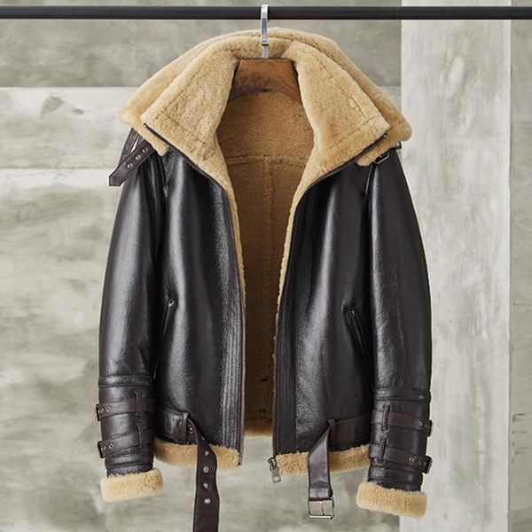 men's leather & faux shearling jacket mens b3 bomber short winter coats fur vintage dark brown, Black
men's leather & faux shearling jacket mens b3 bomber short winter coats fur vintage dark brown, Black