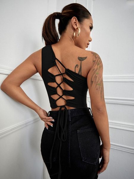 one shoulder lace up knot back 83vq#, White