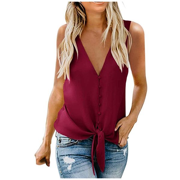 casual v neck button tie womens tank knotted all match camisole blouse summer comfortable solid color sleeveless strapless, White
casual v neck button tie womens tank knotted all match camisole blouse summer comfortable solid color sleeveless strapless, White