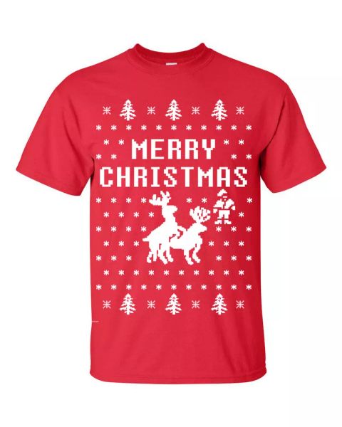 merry christmas reindeer humping ugly sweater funny men's tshirt b115, White;black
merry christmas reindeer humping ugly sweater funny men's tshirt b115, White;black