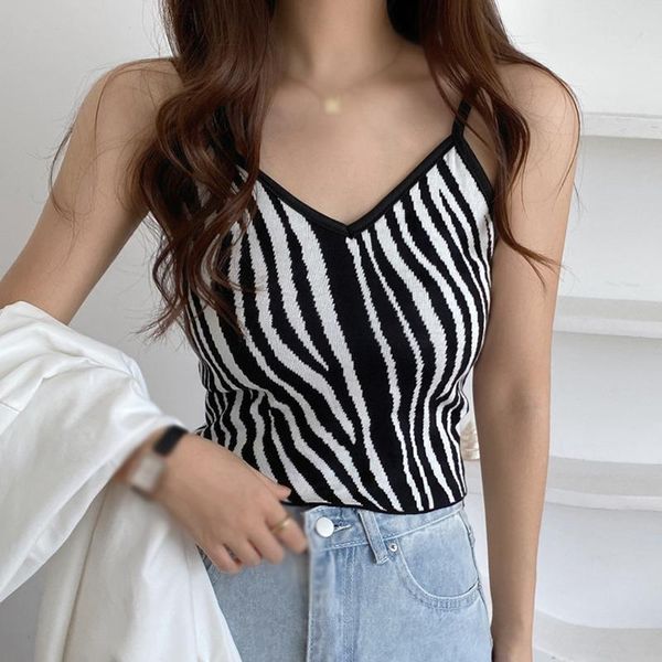 women's tanks & camis strap women zebra pattern halter v neck sleeveless vest knitted tank underwear camisole female, White 
women's tanks & camis strap women zebra pattern halter v neck sleeveless vest knitted tank underwear camisole female, White