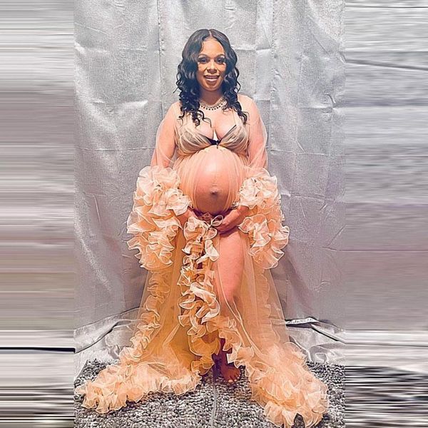 champagne tulle robe long ruffled po shoot women dress see through maternity dresses sheer robes pography casual, Black;gray
champagne tulle robe long ruffled po shoot women dress see through maternity dresses sheer robes pography casual, Black;gray