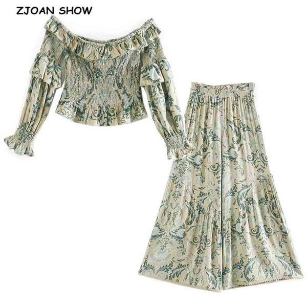 holiday bohemia ruched elastic slash neck floral print long sleeve shirt ruffle women waist wide leg pants 2 pieces set 210429, White
holiday bohemia ruched elastic slash neck floral print long sleeve shirt ruffle women waist wide leg pants 2 pieces set 210429, White