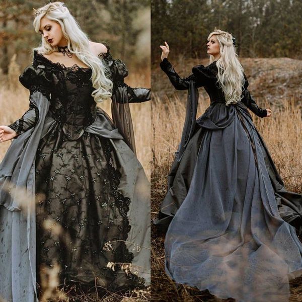 gothic black and gray ball gown wedding dresses lace appliques puff long sleeve country garden vintage victorian wedding gowns bridal masque, White
gothic black and gray ball gown wedding dresses lace appliques puff long sleeve country garden vintage victorian wedding gowns bridal masque, White