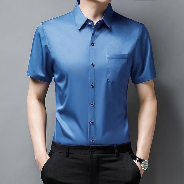 men's casual shirts solid color dress shirt summer short sleeve men slim fit silk camisa masculina clothing c753, White;black
men's casual shirts solid color dress shirt summer short sleeve men slim fit silk camisa masculina clothing c753, White;black