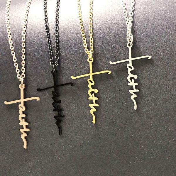 fashion cross pendant necklace for women chains stainless steel faith letter personality jewelry gift, Silver
fashion cross pendant necklace for women chains stainless steel faith letter personality jewelry gift, Silver