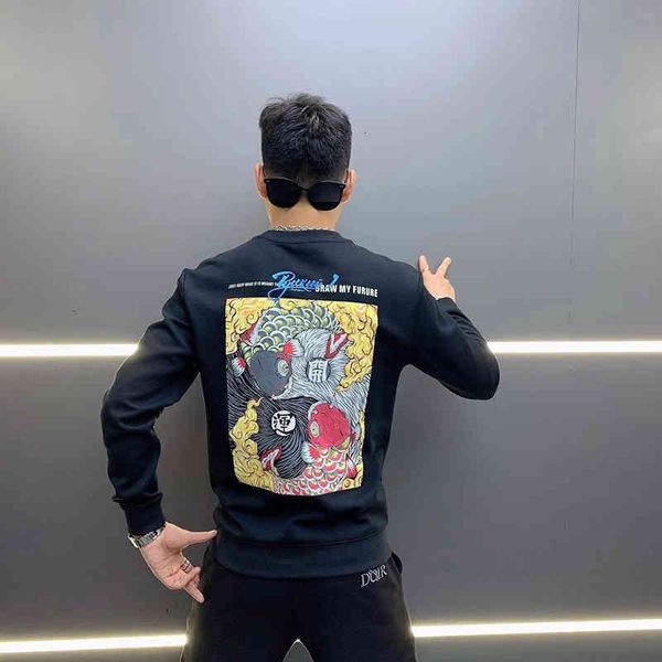 hoodies versatile senior male autumn thin personality return koi impression long-sleeve shirt around the neck embroidered sweater fashion, Black
hoodies versatile senior male autumn thin personality return koi impression long-sleeve shirt around the neck embroidered sweater fashion, Black