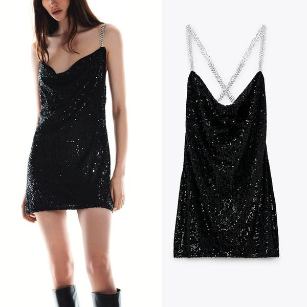 za women jewel applique straps sequin mini dress 2021 backless evening club dresses female fashion short party dress, Black;gray
za women jewel applique straps sequin mini dress 2021 backless evening club dresses female fashion short party dress, Black;gray