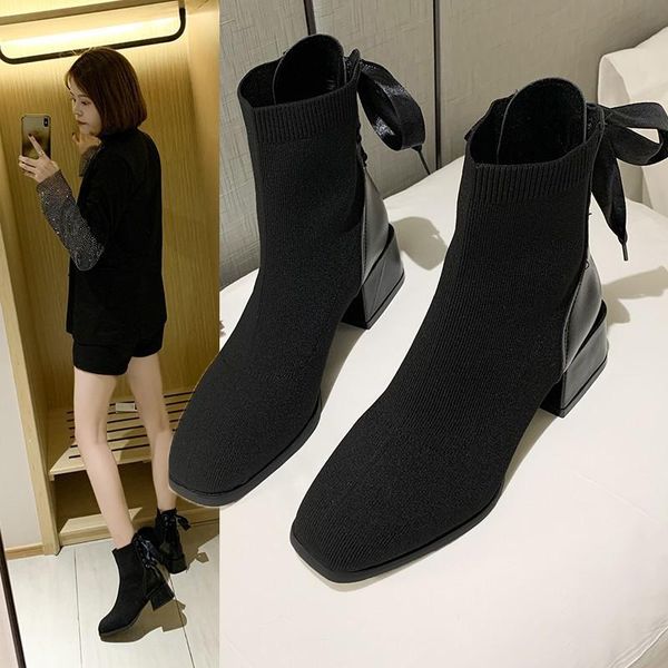 short boots women's korean casual single small heel fashion thick with british style women, Black
short boots women's korean casual single small heel fashion thick with british style women, Black