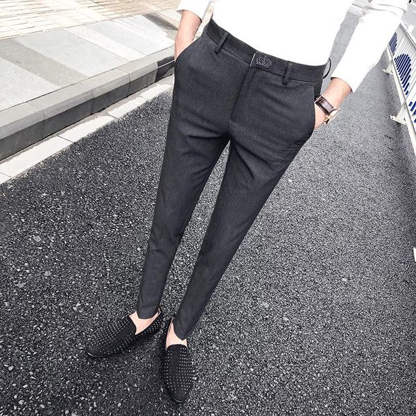 men's suits & blazers spring crown embroidered leisure trousers korean slim solid color men dress pants social office mens formal, White;black
men's suits & blazers spring crown embroidered leisure trousers korean slim solid color men dress pants social office mens formal, White;black