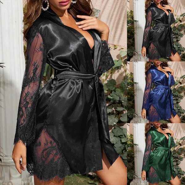silk satin lace pajamas nightgown women sleepwear lingerie bathrobe with belt female summer robes underwear a50, Black;red
silk satin lace pajamas nightgown women sleepwear lingerie bathrobe with belt female summer robes underwear a50, Black;red